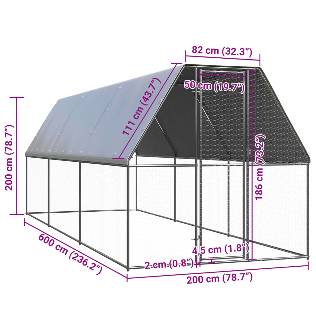 vidaXL Outdoor Chicken Cage 2x6x2 m Galvanised Steel