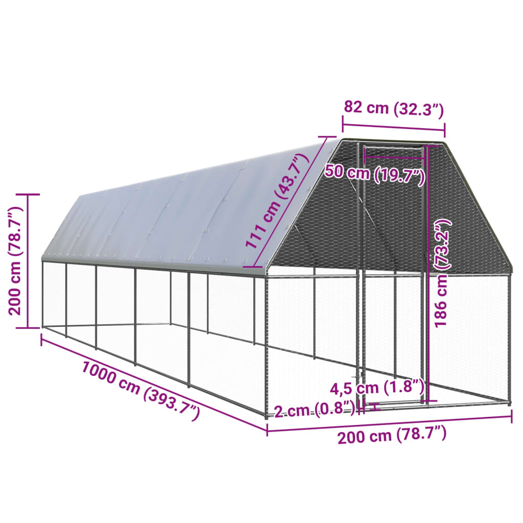 vidaXL Outdoor Chicken Cage 2x10x2 m Galvanised Steel