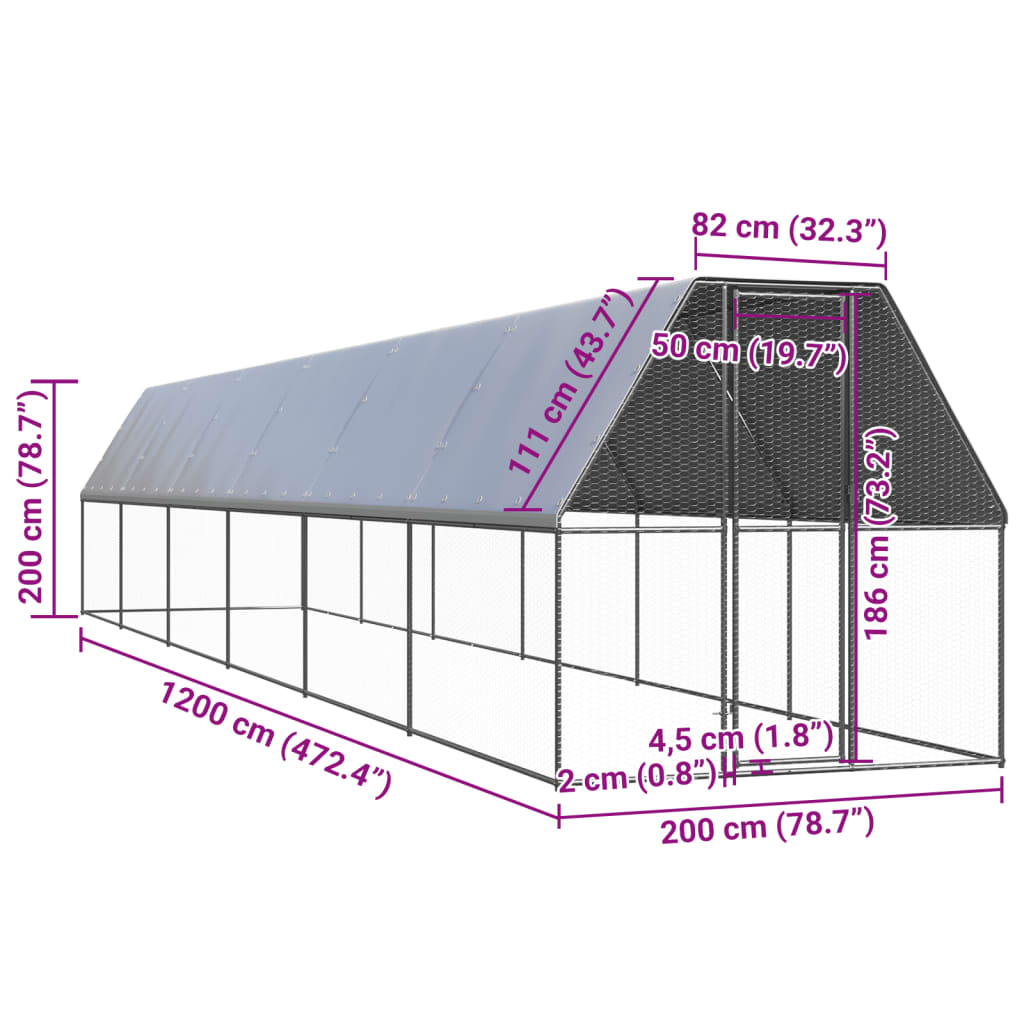 Outdoor Chicken Cage 2x12x2 m Galvanised Steel