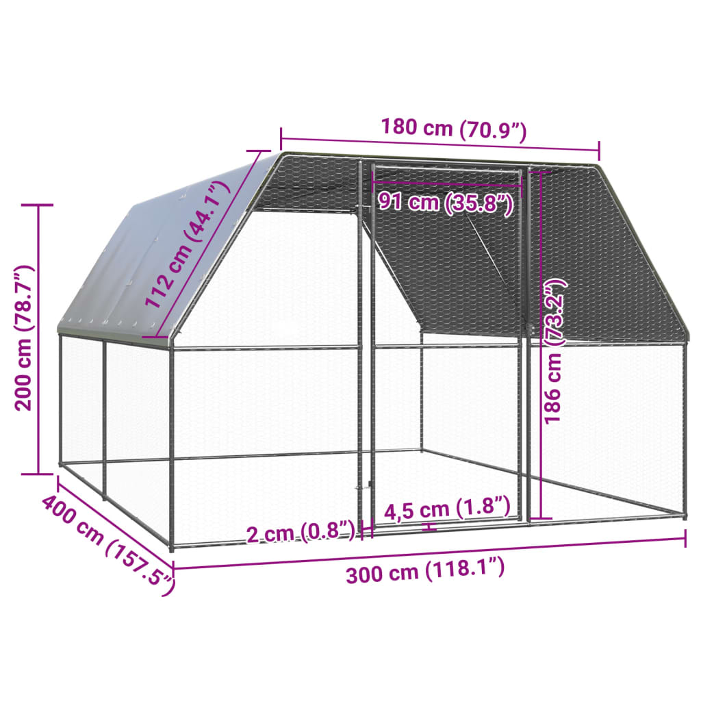 vidaXL Outdoor Chicken Cage 3x4x2 m Galvanised Steel