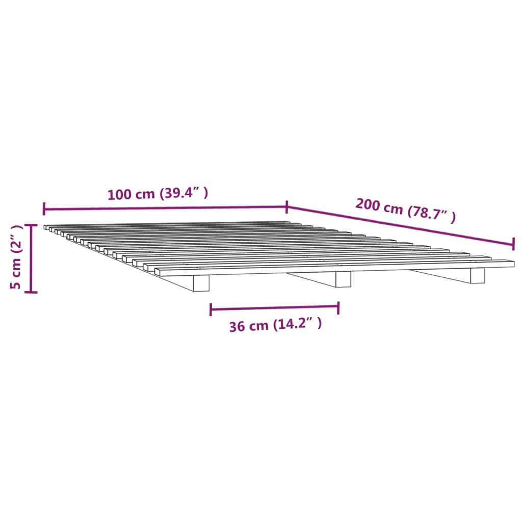 vidaXL Bed Frame without Mattress Grey 100x200 cm Solid Wood Pine