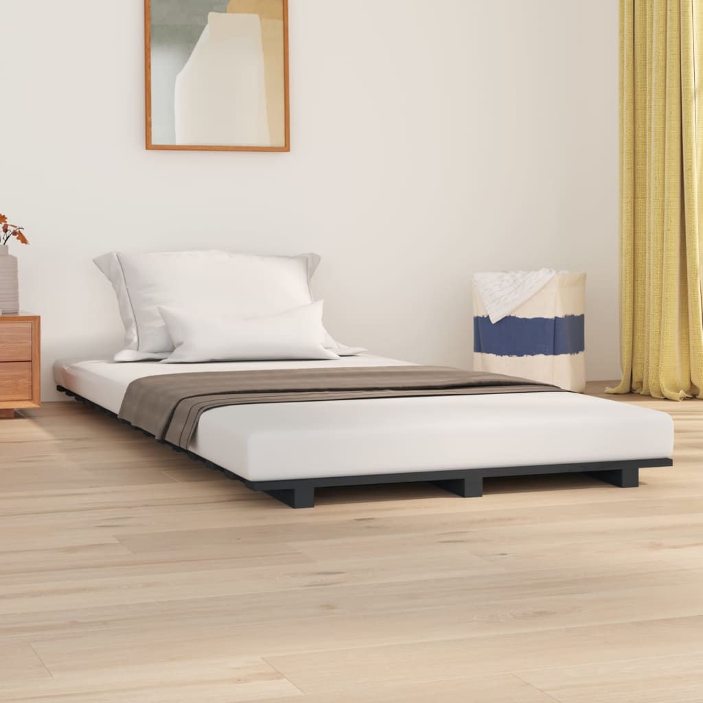 vidaXL Bed Frame without Mattress Grey 100x200 cm Solid Wood Pine