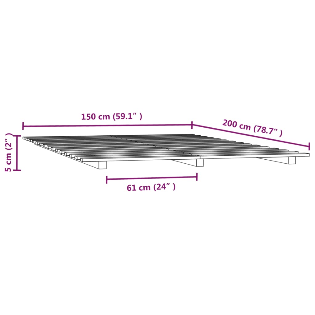 vidaXL Bed Frame without Mattress Grey 150x200 cm King Size Solid Wood Pine