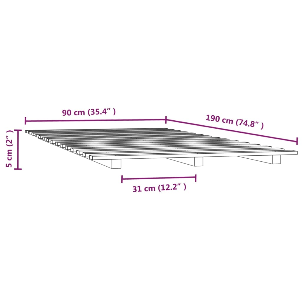 vidaXL Bed Frame without Mattress 90x190 cm Single Solid Wood Pine