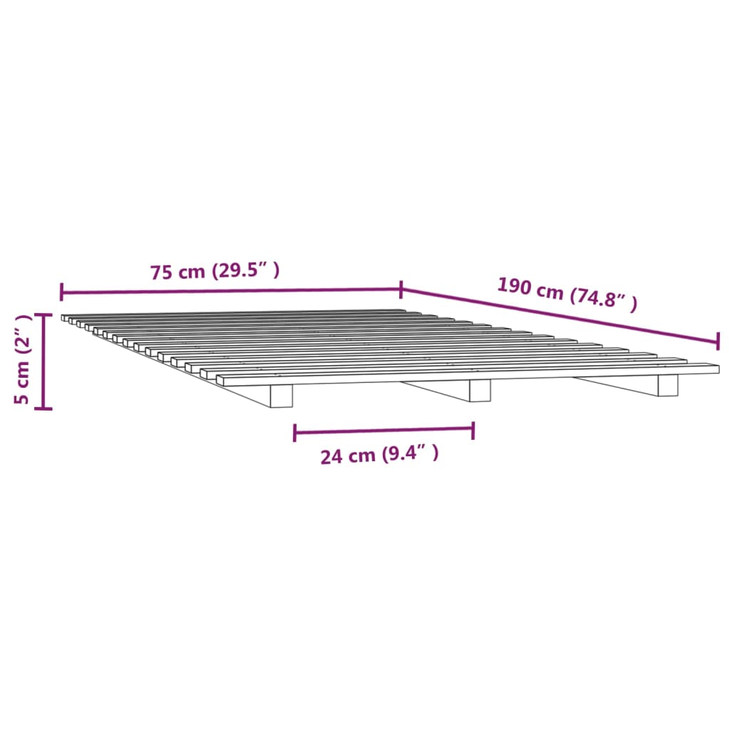 vidaXL Bed Frame 75x190 cm Small Single Solid Wood Pine