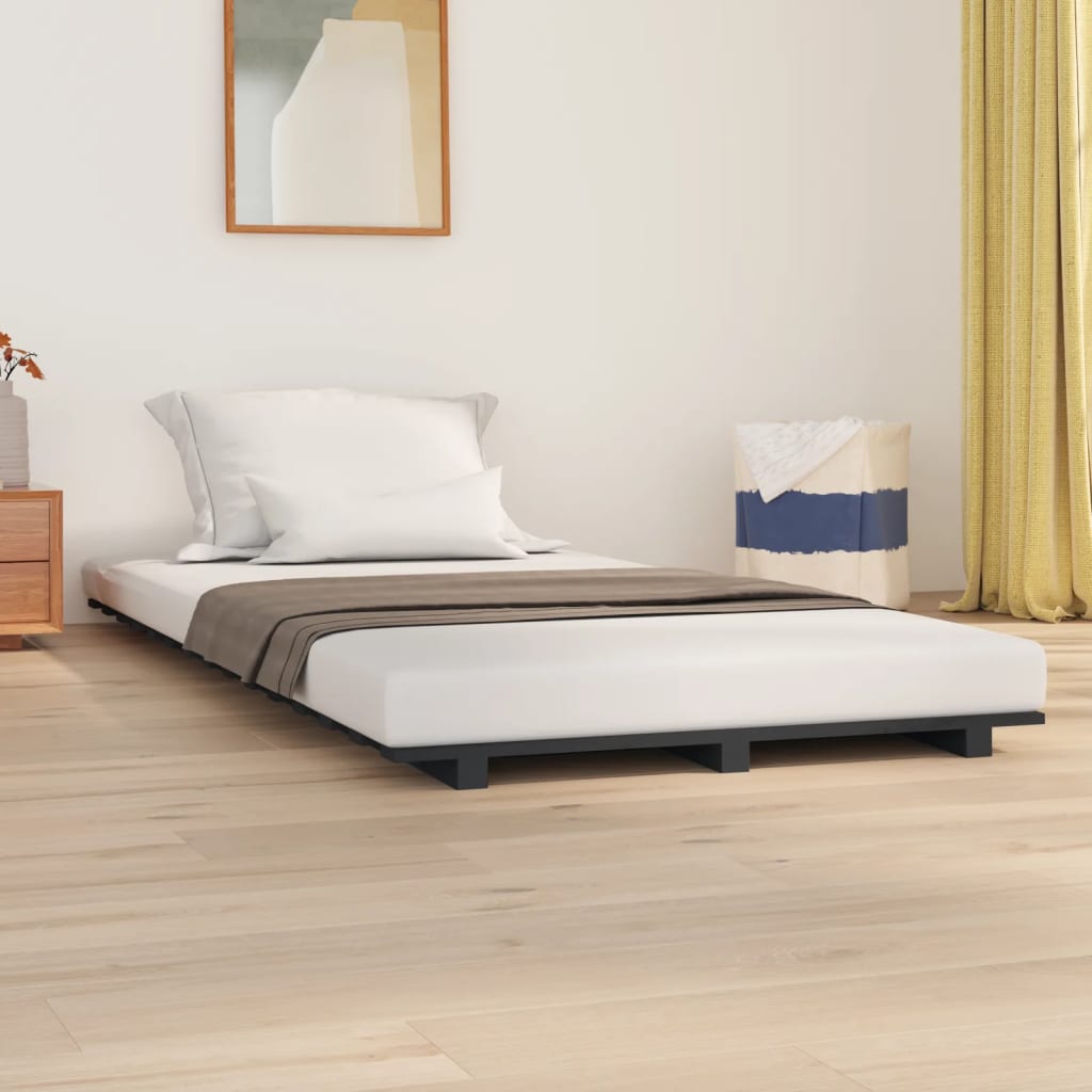 vidaXL Bed Frame without Mattress Grey 75x190 cm Small Single Solid Wood Pine