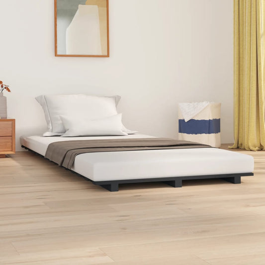 vidaXL Bed Frame without Mattress Grey 75x190 cm Small Single Solid Wood Pine