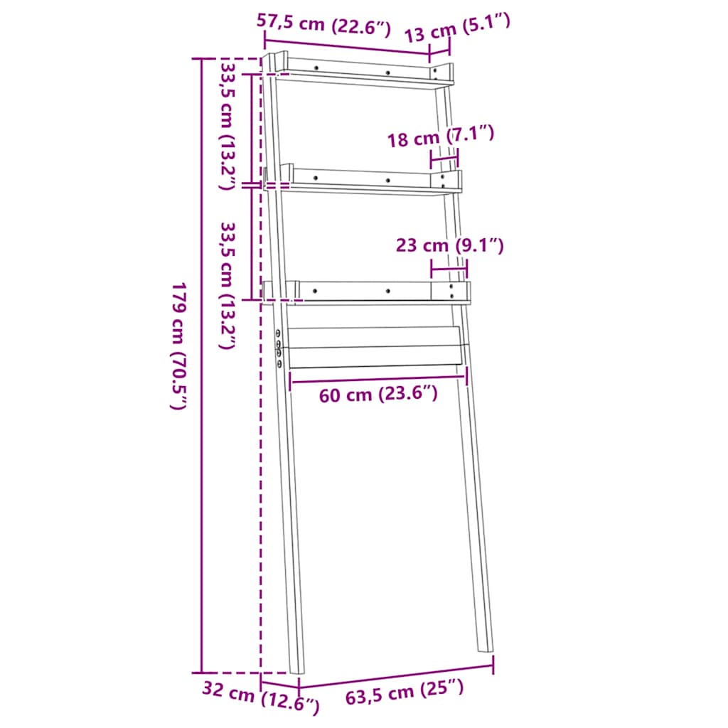 Toilet Rack Grey 63.5x32x179 cm Solid Wood Pine