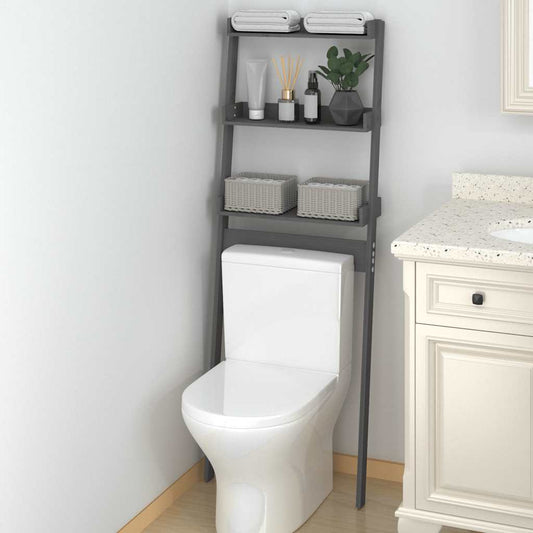 Toilet Rack Grey 63.5x32x179 cm Solid Wood Pine