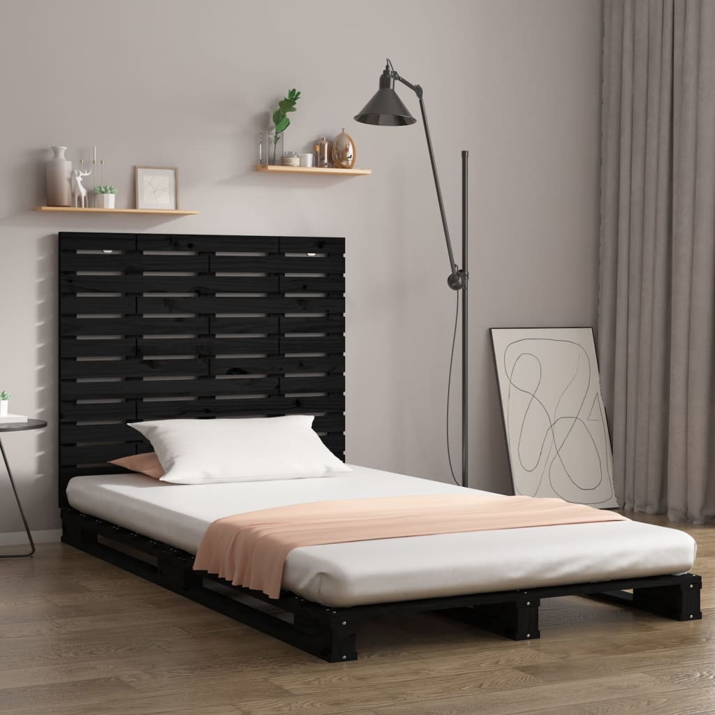 Wall Headboard Black 81x3x91.5 cm Solid Wood Pine