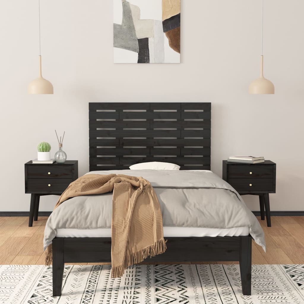 Wall Headboard Black 106x3x63 cm Solid Wood Pine