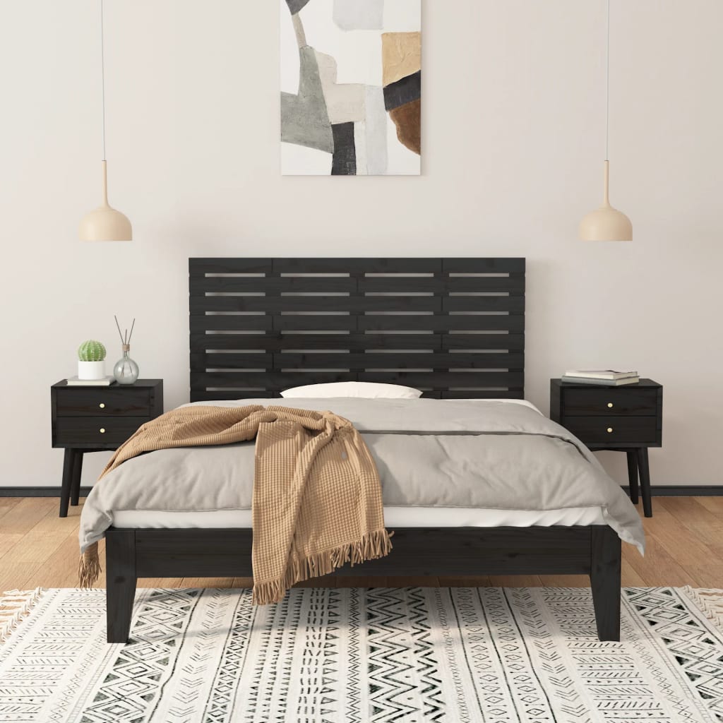 Wall Headboard Black 146x3x63 cm Solid Wood Pine