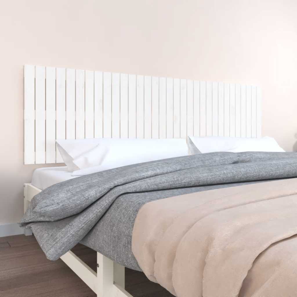 Wall Headboard White 204x3x60 cm Solid Wood Pine