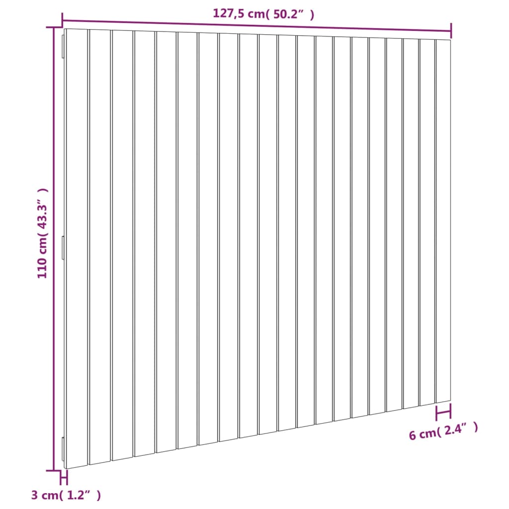 vidaXL Wall Headboard White 127.5x3x110 cm Solid Wood Pine