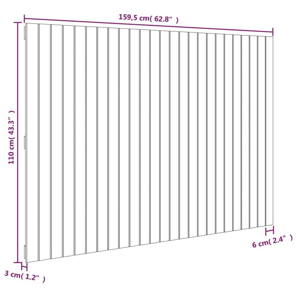 Wall Headboard Grey 159.5x3x110 cm Solid Wood Pine