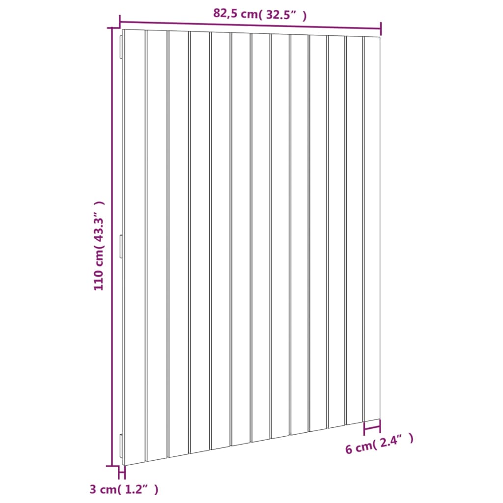Wall Headboard Black 82.5x3x110 cm Solid Wood Pine
