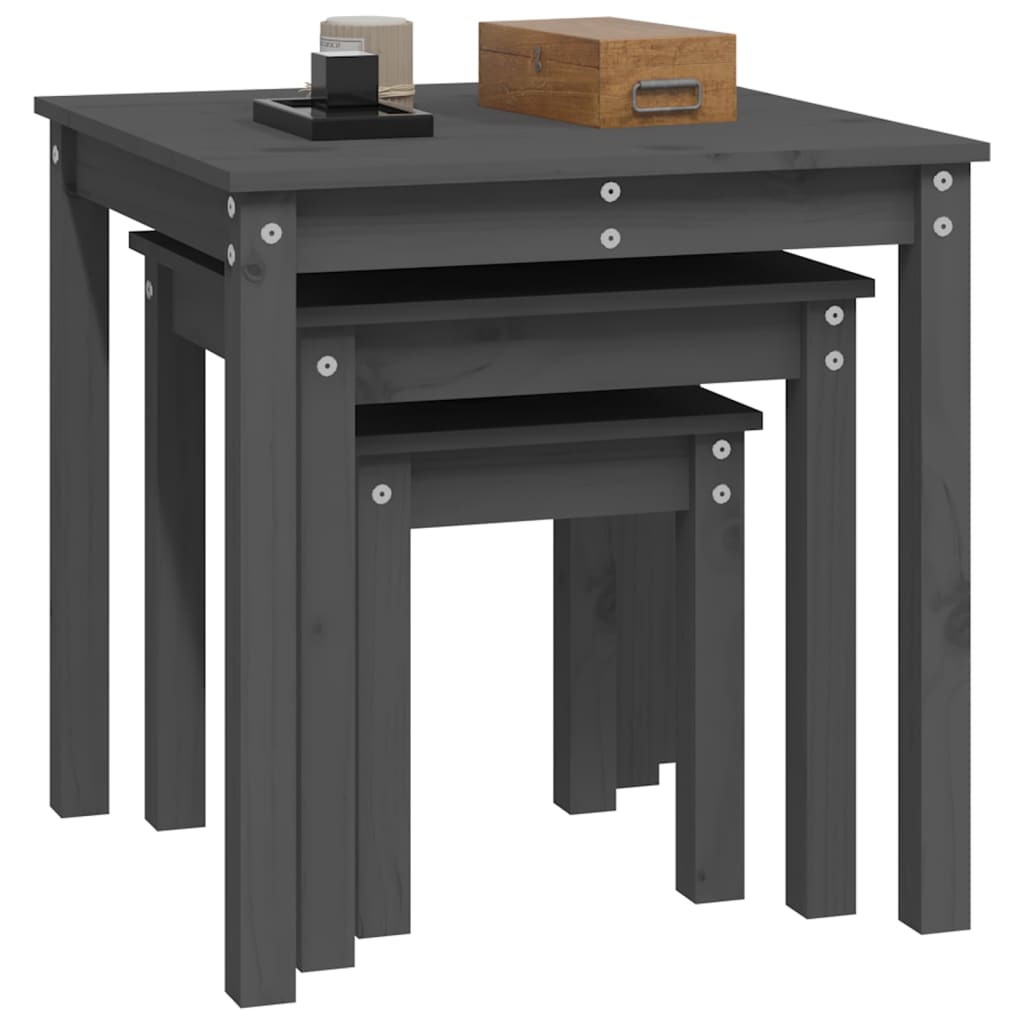 Nesting Tables 3 pcs Grey Solid Wood Pine