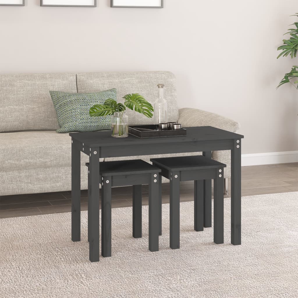Nesting Tables 3 pcs Grey Solid Wood Pine