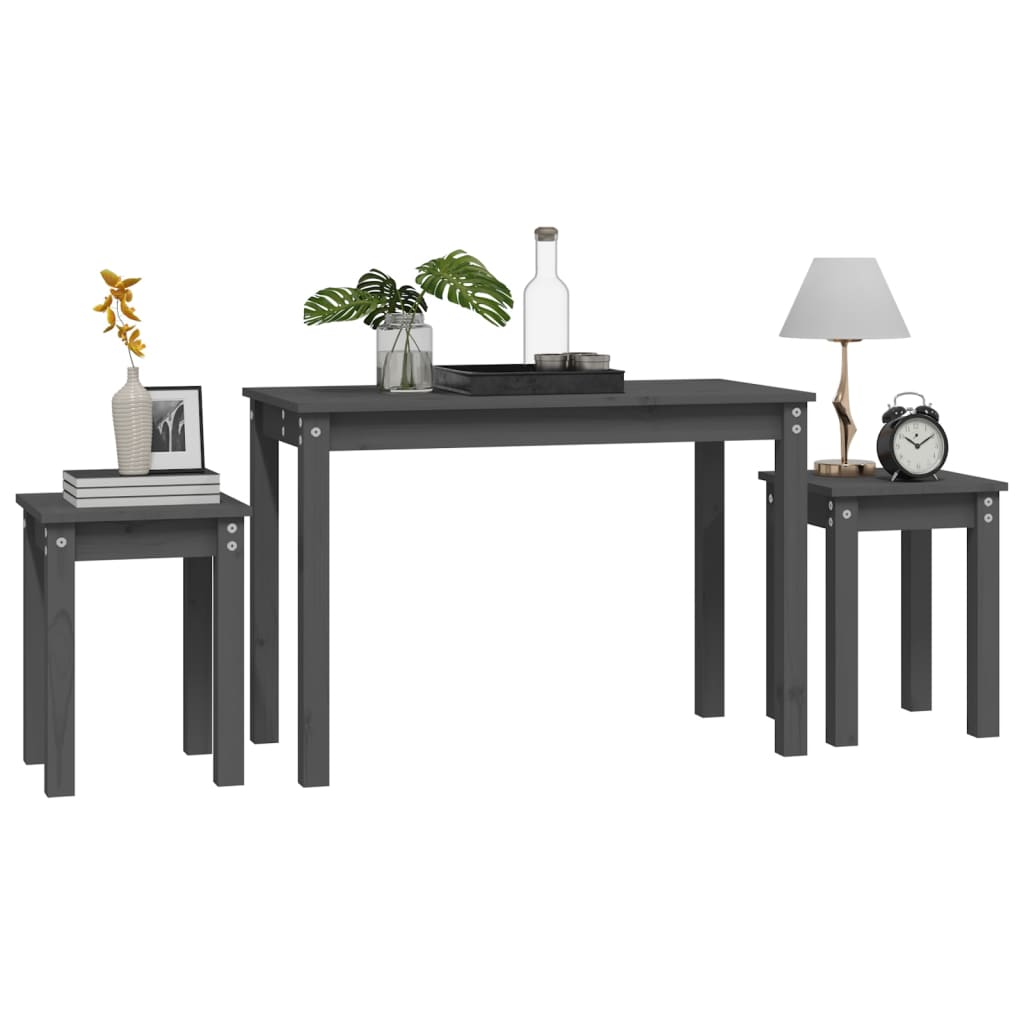 Nesting Tables 3 pcs Grey Solid Wood Pine