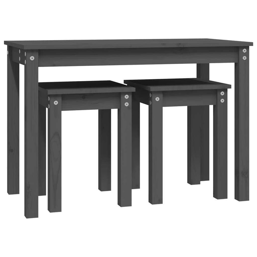 Nesting Tables 3 pcs Grey Solid Wood Pine