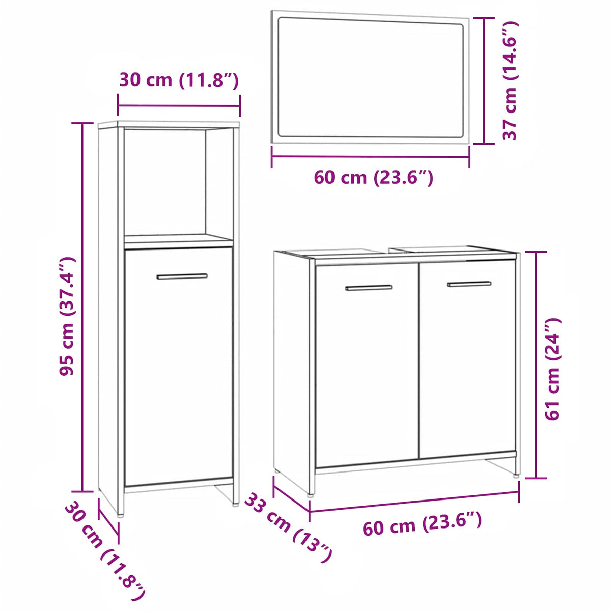 3 Piece Bathroom Furniture Set Grey Sonoma Engineered Wood