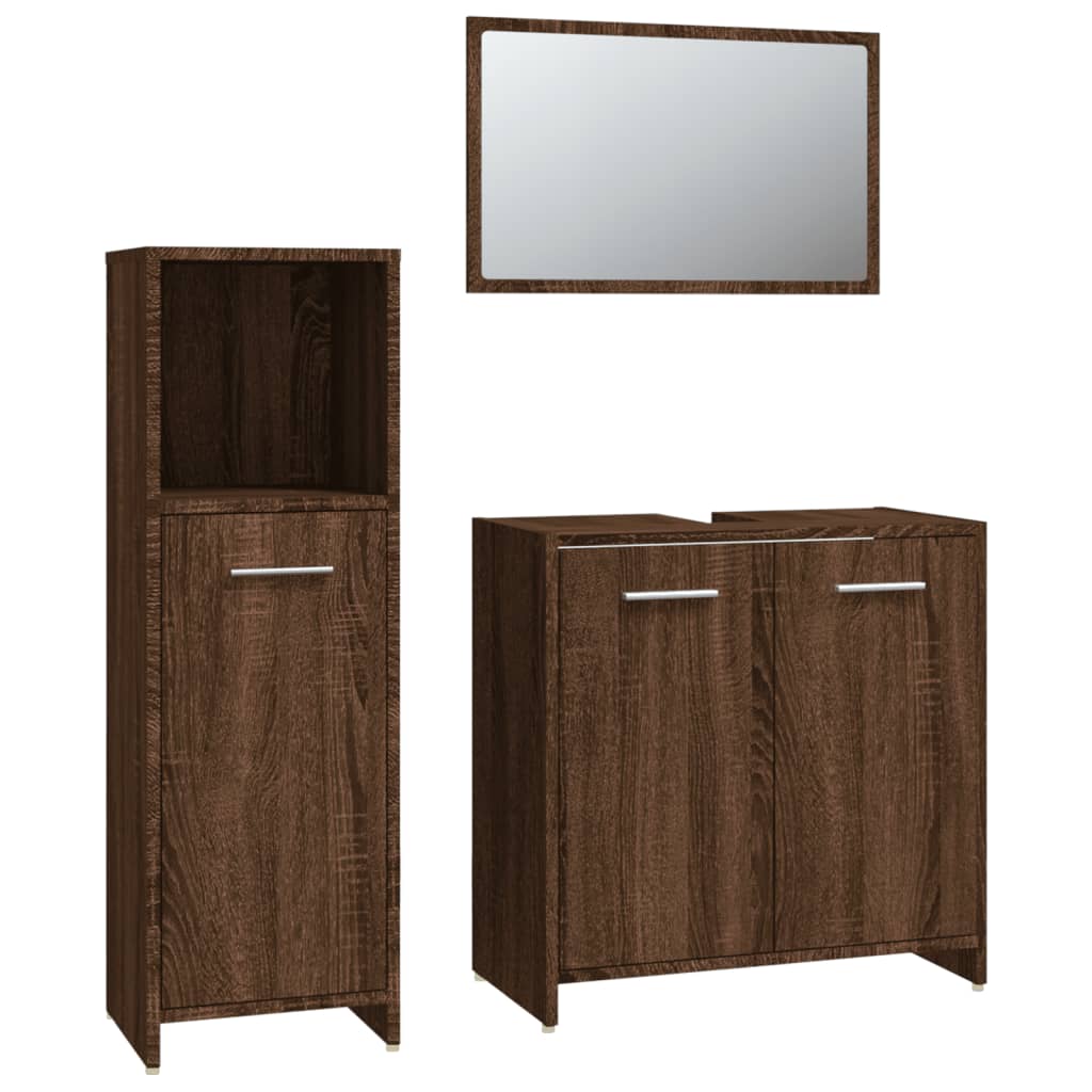 vidaXL 3 Piece Bathroom Furniture Set Brown Oak Engineered Wood