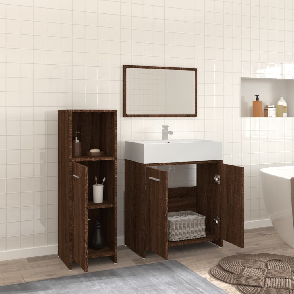 vidaXL 3 Piece Bathroom Furniture Set Brown Oak Engineered Wood