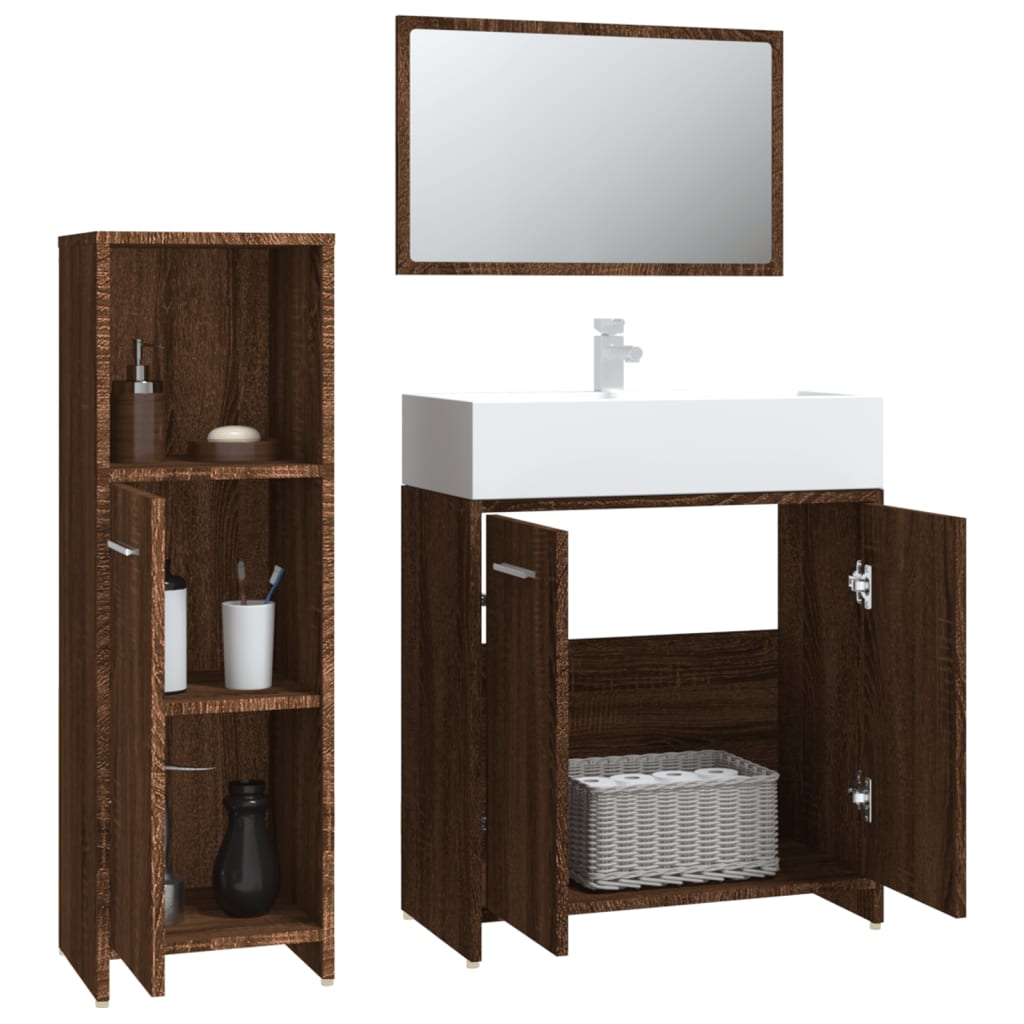 vidaXL 3 Piece Bathroom Furniture Set Brown Oak Engineered Wood