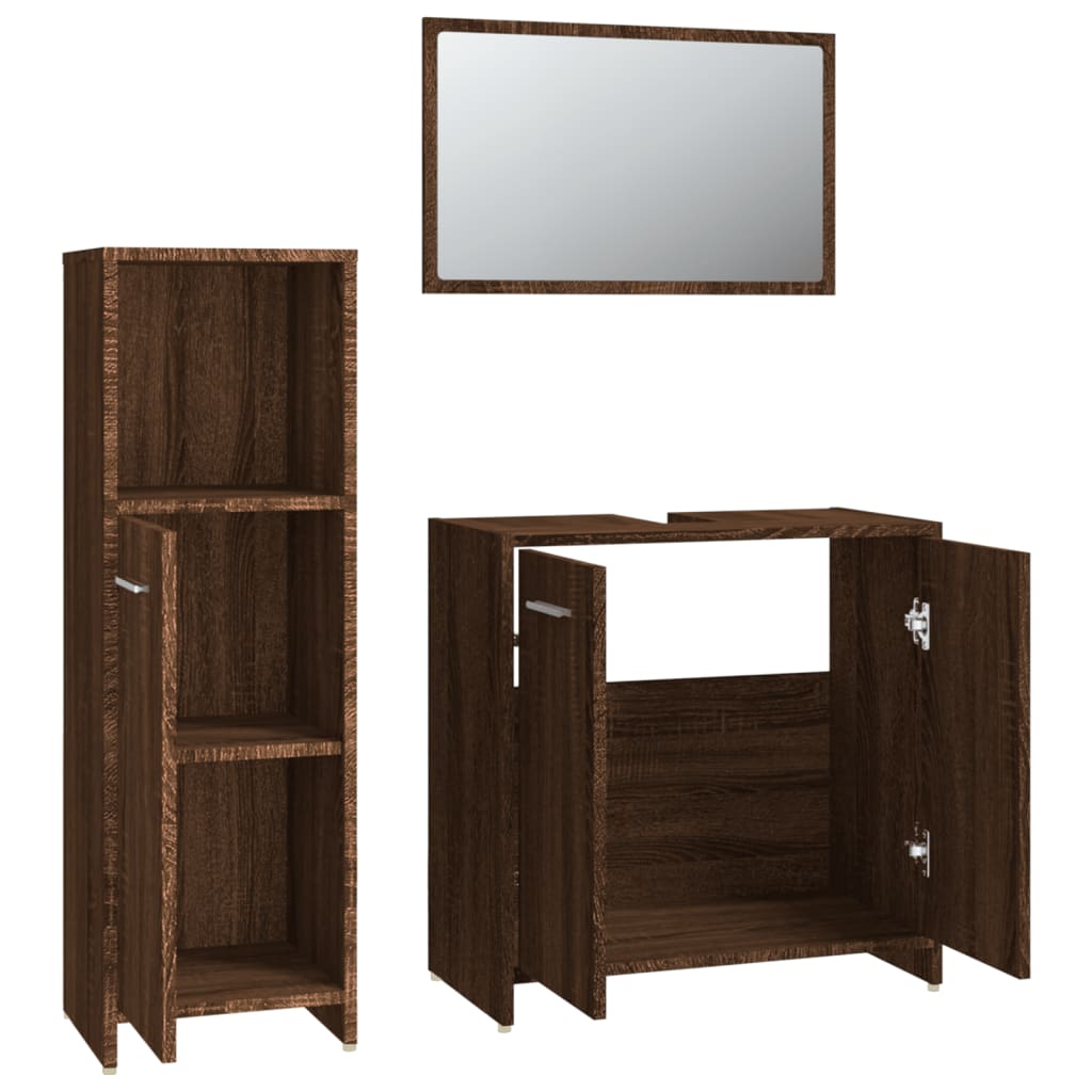 vidaXL 3 Piece Bathroom Furniture Set Brown Oak Engineered Wood