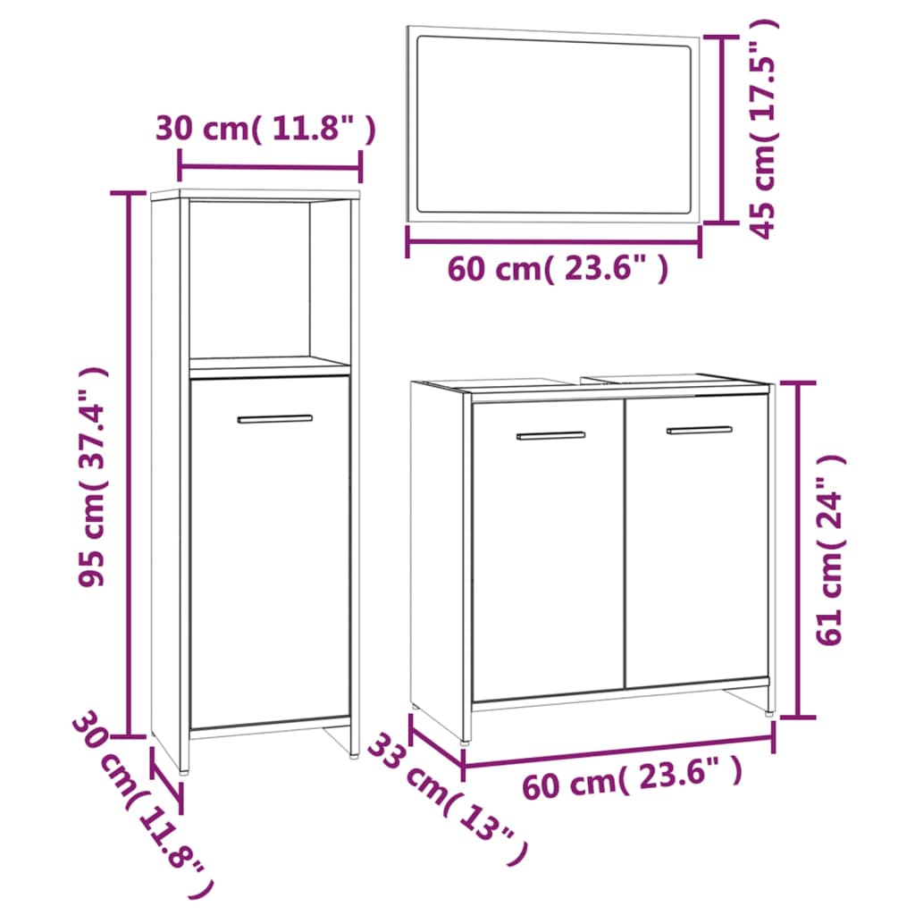 vidaXL 3 Piece Bathroom Furniture Set Brown Oak Engineered Wood