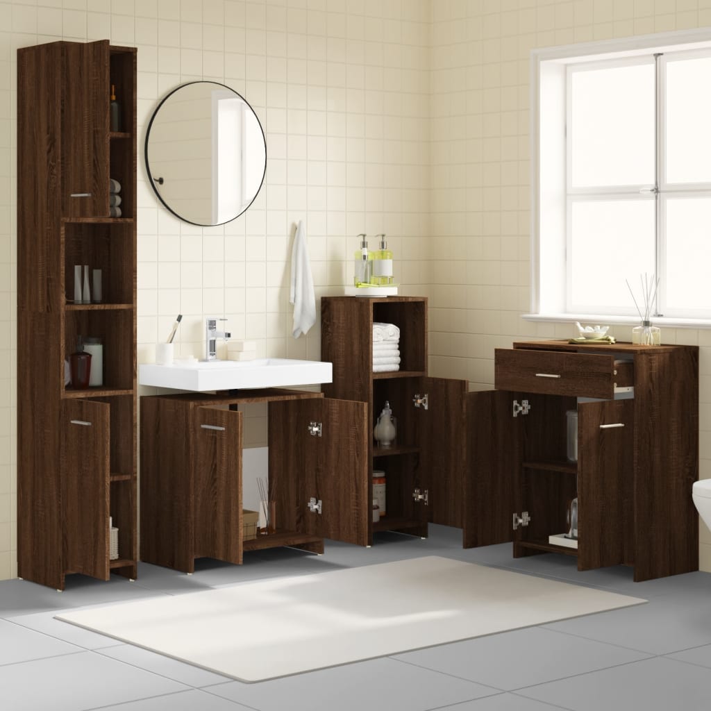 vidaXL 4 Piece Bathroom Furniture Set Brown Oak Engineered Wood