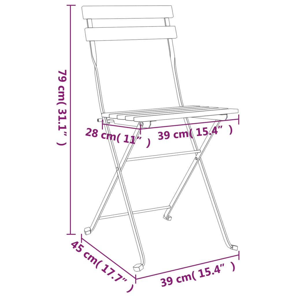 Folding Bistro Chair | Set of 4 | Natural wood