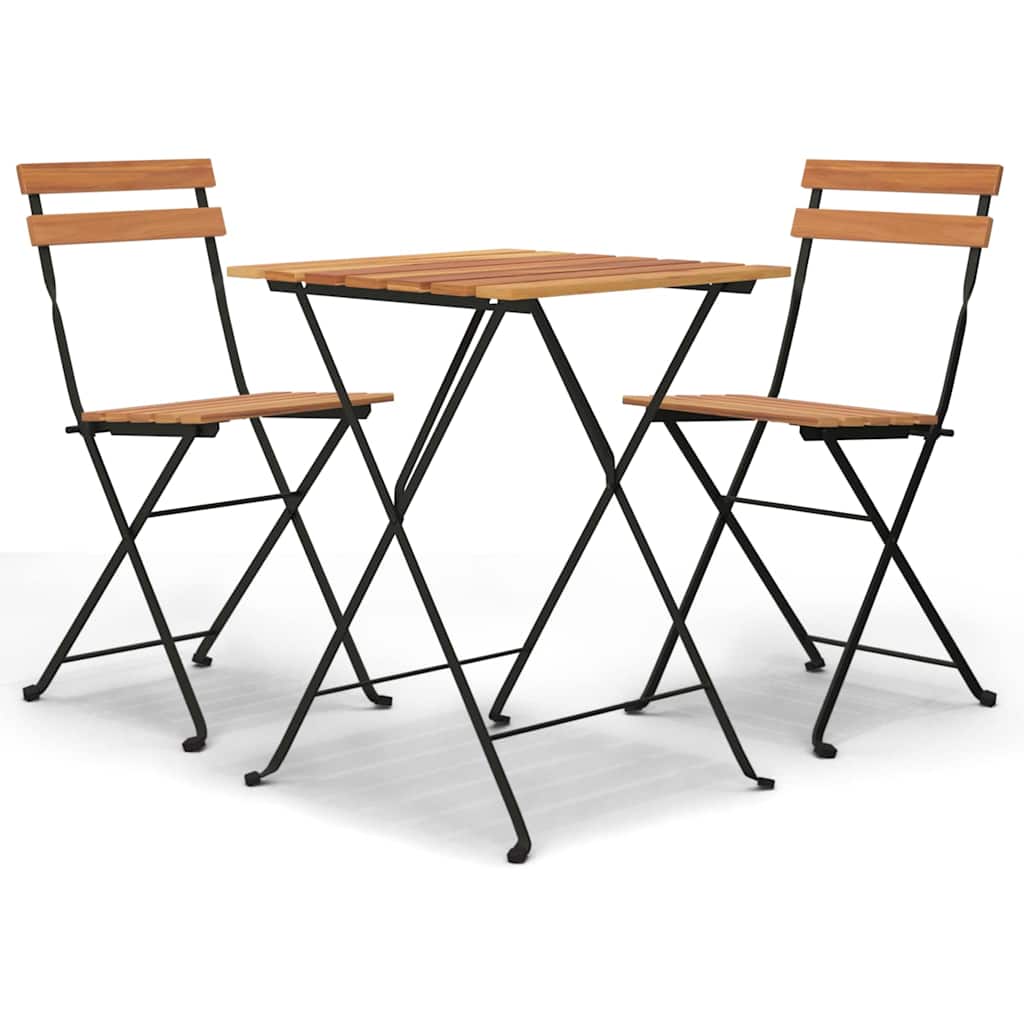 Folding Bistro Set | Teak | Solid Teak Wood, Powder-Coated Steel | Medium