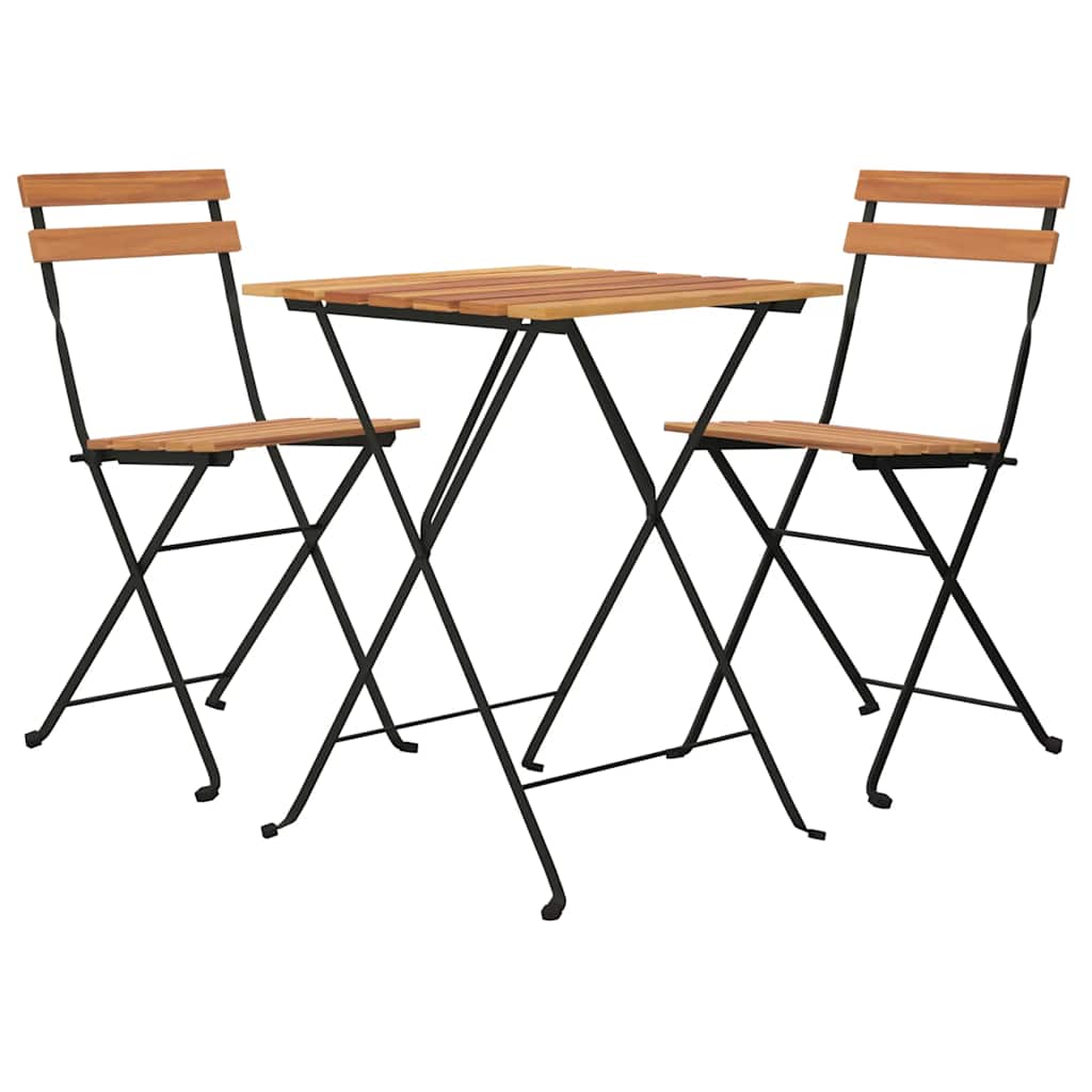 Folding Bistro Set | Teak | Solid Teak Wood, Powder-Coated Steel | Medium