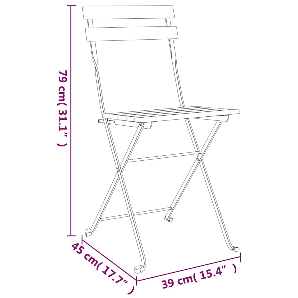 Folding Bistro Set | Teak | Solid Teak Wood, Powder-Coated Steel | Medium