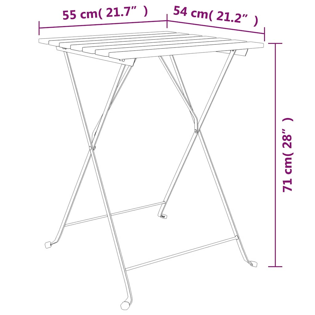 Folding Bistro Set | Teak | Solid Teak Wood, Powder-Coated Steel | Medium