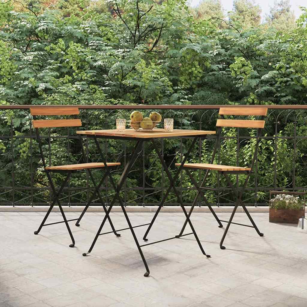 Folding Bistro Set | Teak | Solid Teak Wood, Powder-Coated Steel | Medium