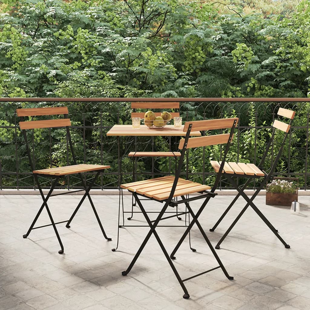Folding Bistro Chair | Set of 4 | Brown | Solid Teak Wood | One Size