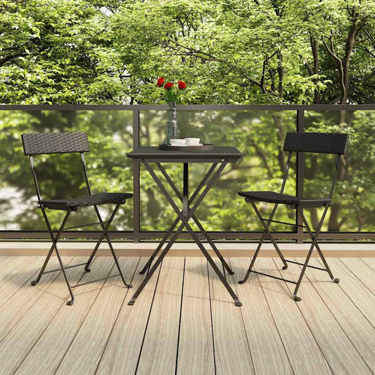 Folding Chairs 2 pcs Black Poly Rattan and Steel