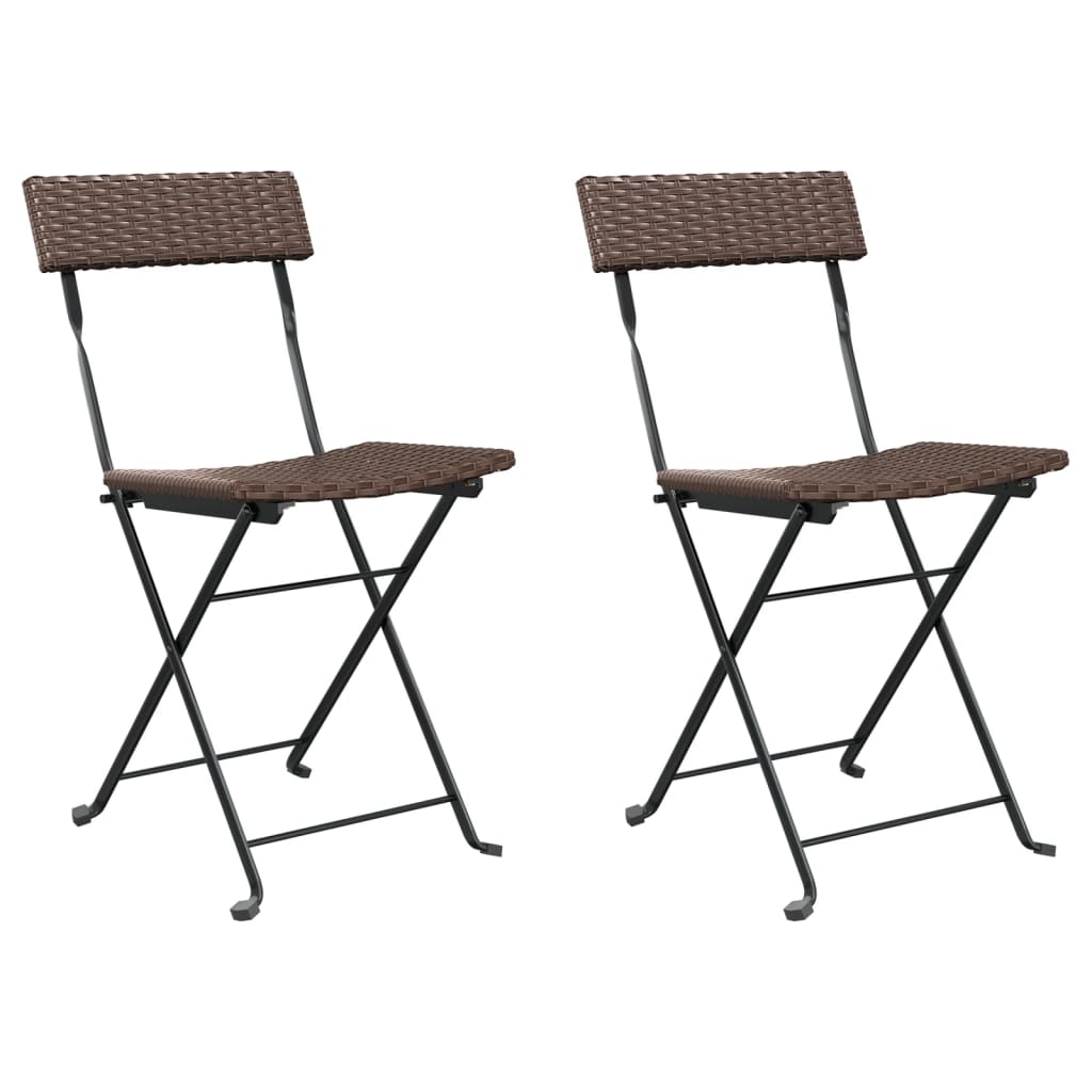 Folding Bistro Chair | Set of 2 | Brown | PE rattan, powder-coated steel