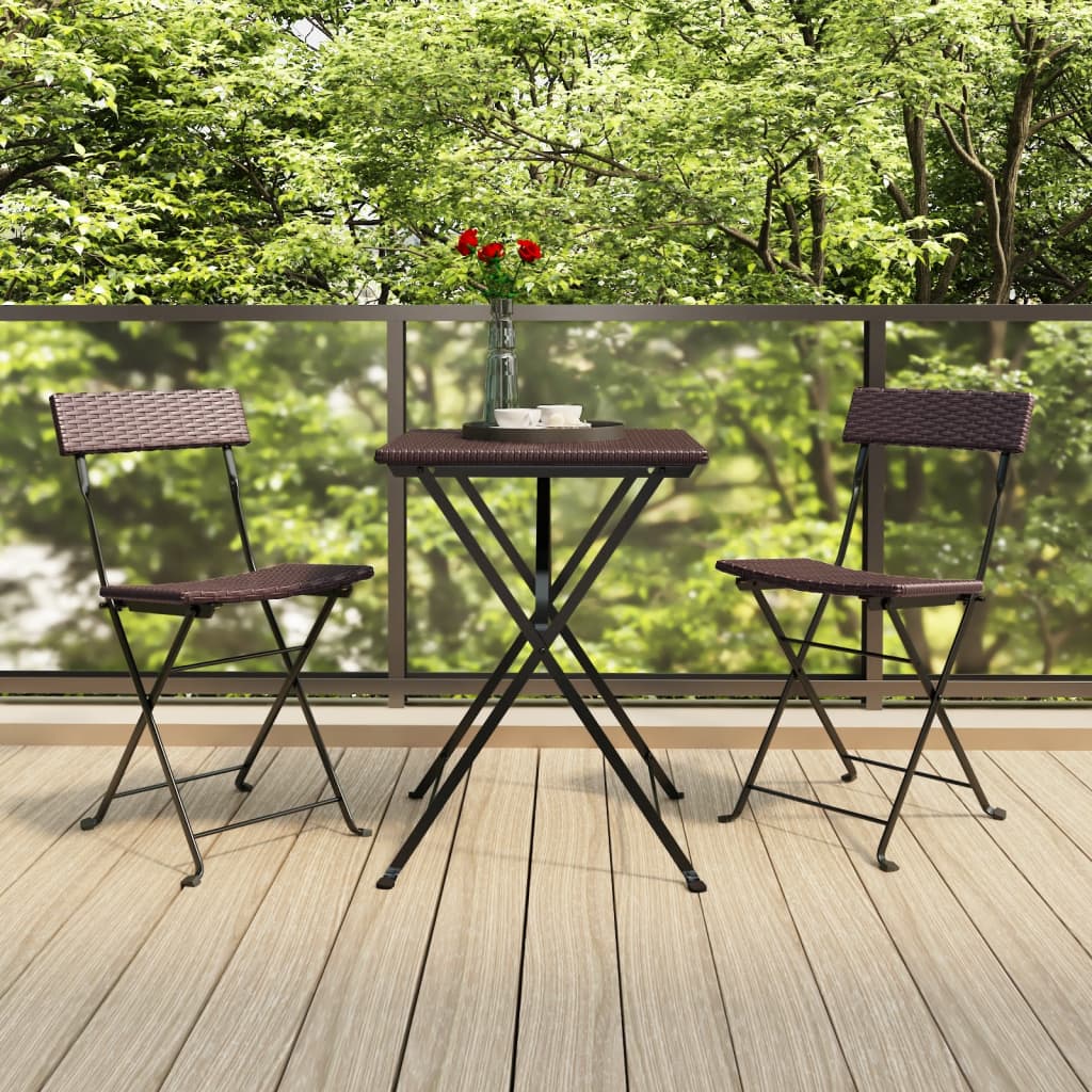 Folding Bistro Chair | Set of 2 | Brown | PE rattan, powder-coated steel
