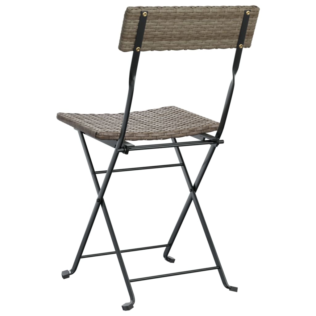 Folding Bistro Chair | Set of 2 | Grey | Poly Rattan, Powder-Coated Steel