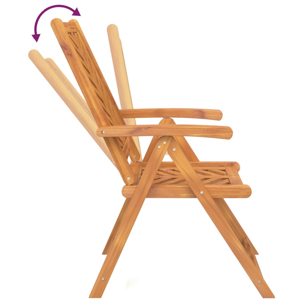 Reclining Garden Chair |  Set of 3 | Natural wood | Solid acacia wood