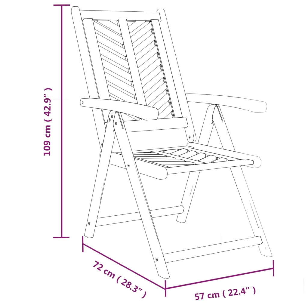 Reclining Garden Chair |  Set of 3 | Natural wood | Solid acacia wood