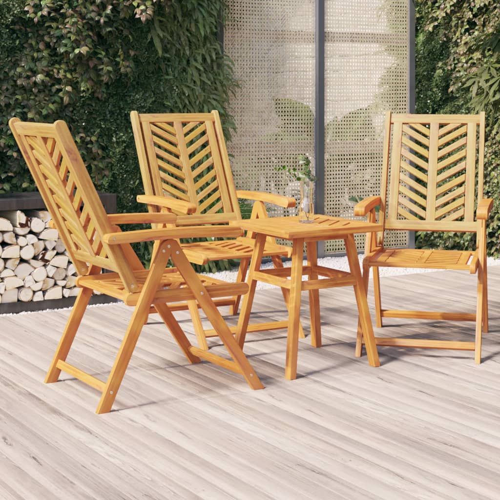 Reclining Garden Chair |  Set of 3 | Natural wood | Solid acacia wood
