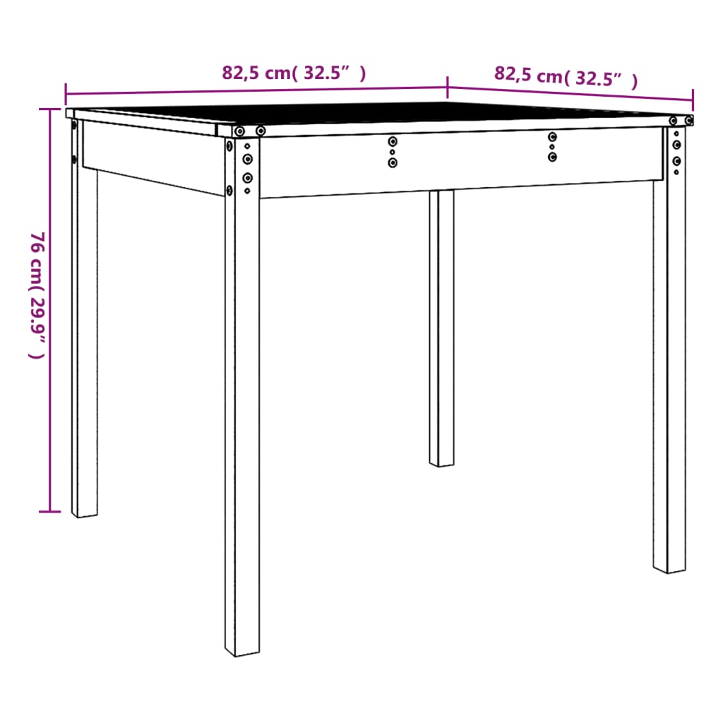Garden Table 82,5x82,5x76 cm Solid Wood Pine