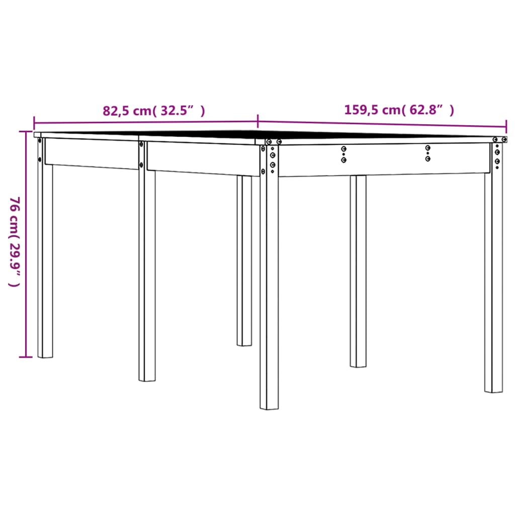 vidaXL Garden Table White 159.5x82.5x76 cm Solid Wood Pine