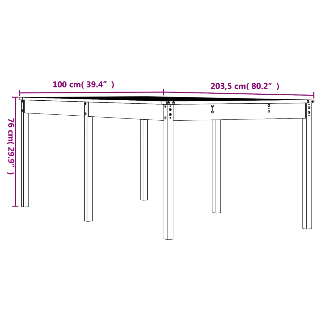 Garden Table 203,5x100x76 cm Solid Wood Pine