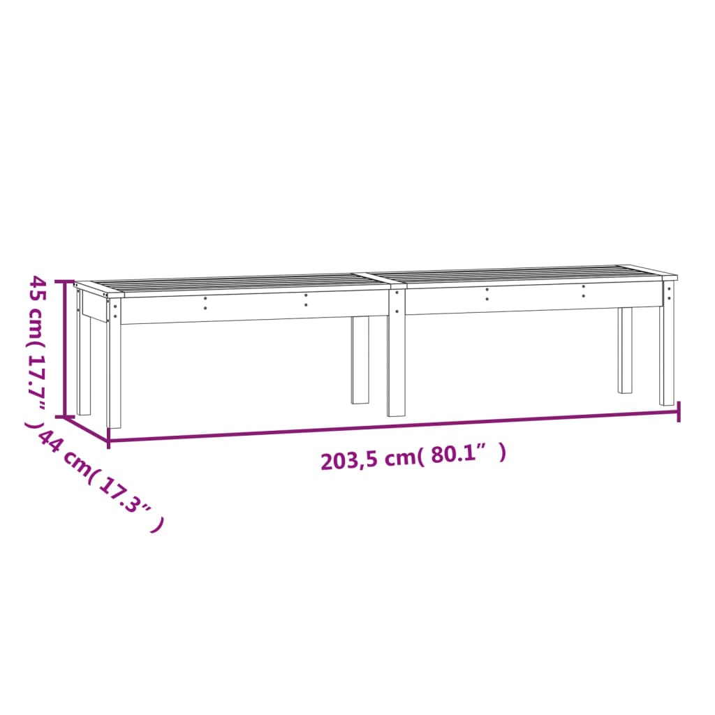 vidaXL 2-Seater Garden Bench Honey Brown 203.5x44x45 cm Solid Wood Pine