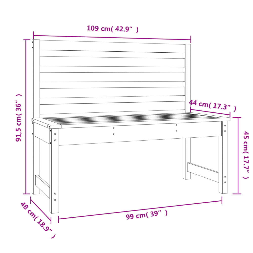 vidaXL Garden Bench Honey Brown 109 cm Solid Wood Pine